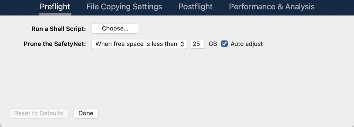 Advanced settings preflight options