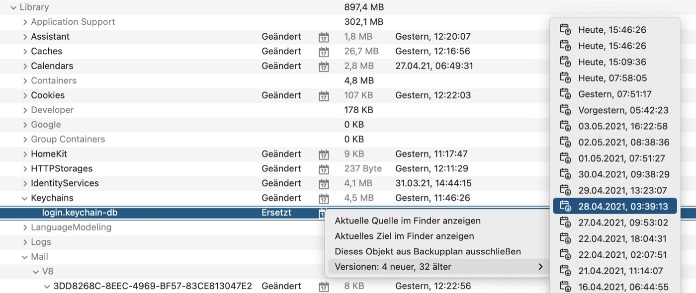 Anzeigen neuerer oder älterer Versionen einer Datei aus dem Backupplan