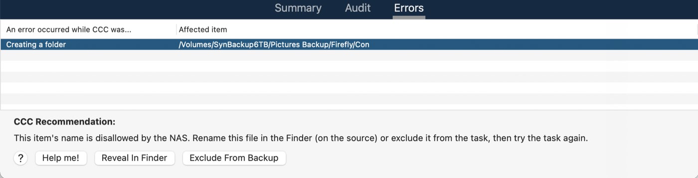 Task History window showing errors