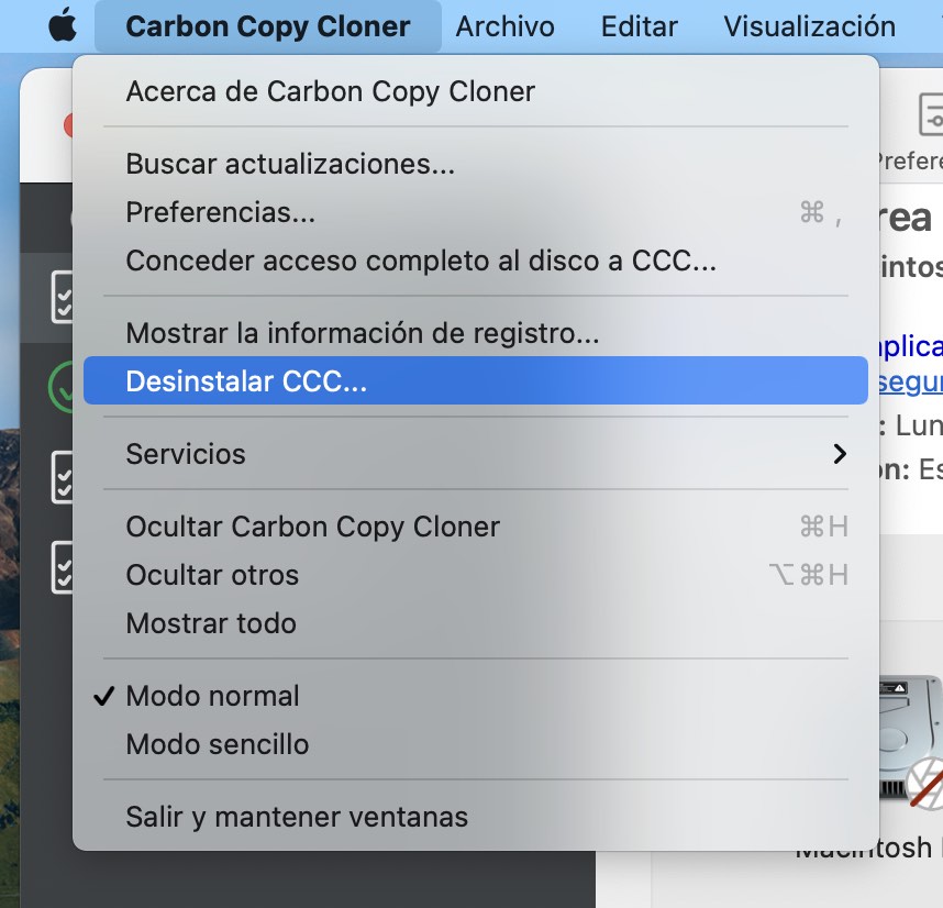 Desinstalar desde dentro de CCC