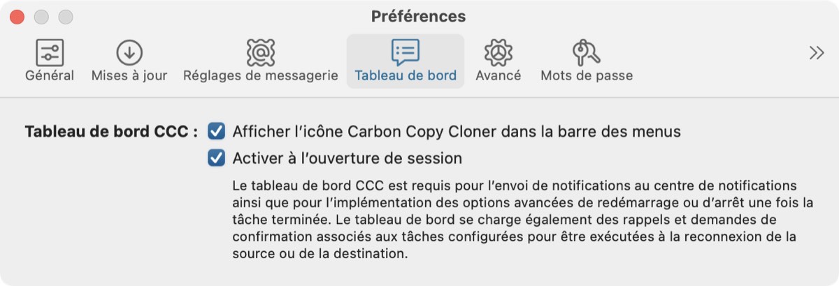 Préférences de notification de CCC