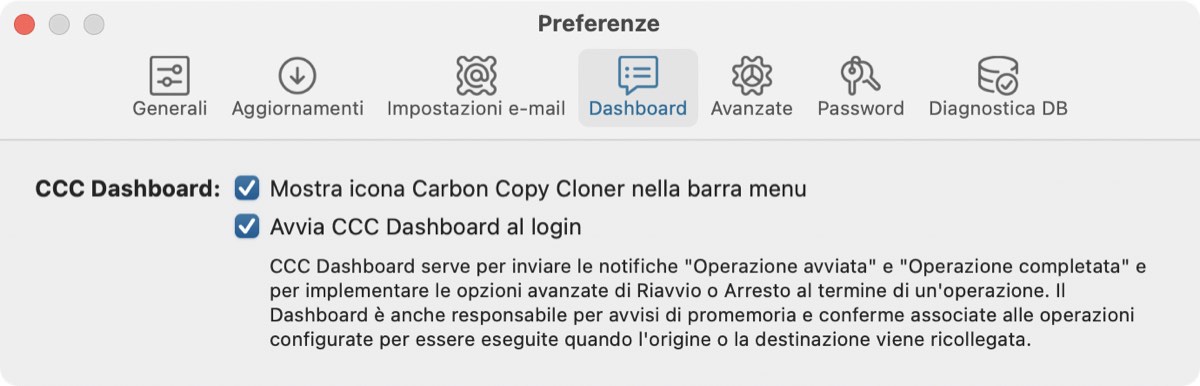 Preferenze di notifiche CCC