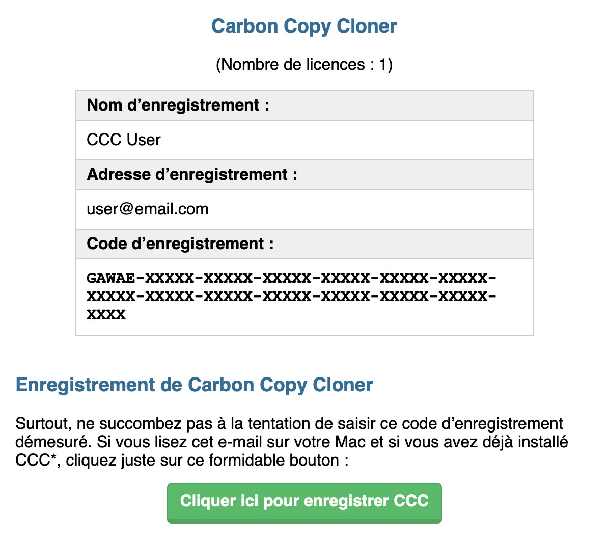 Ouvrir l'e-mail d'enregistrement