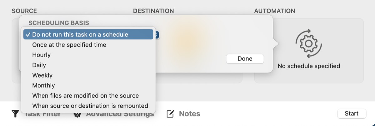 Select a scheduling basis