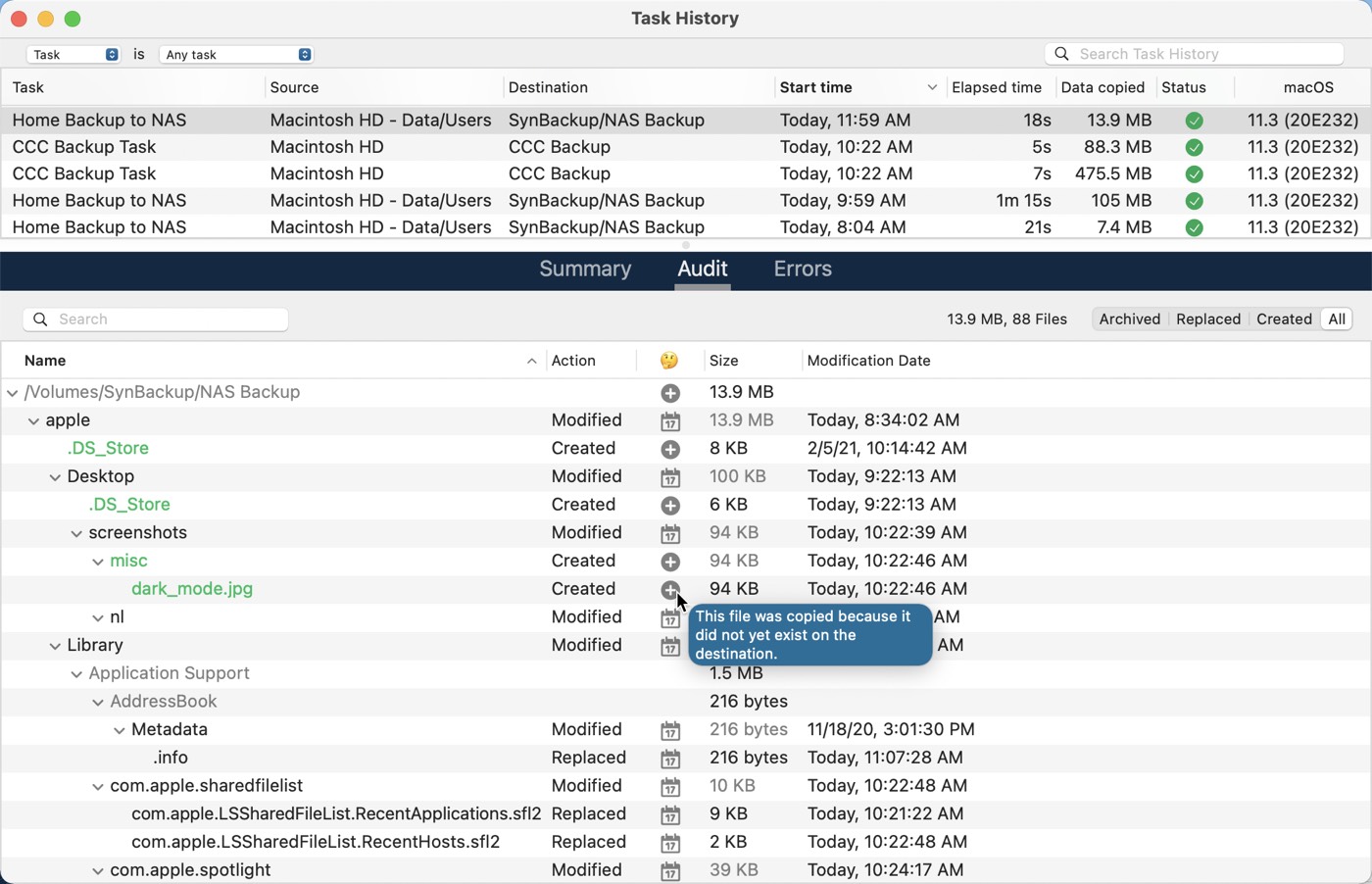 Task History window