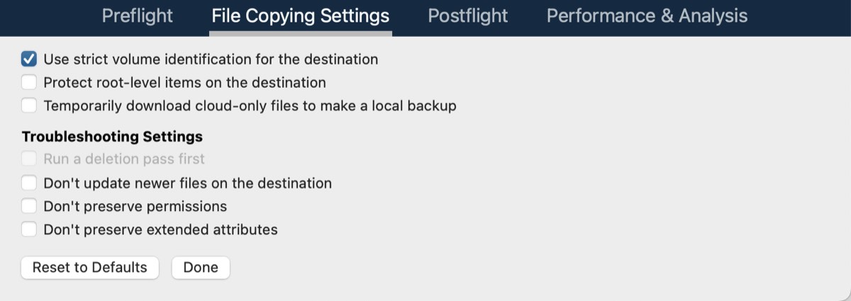 Advanced settings file copying settings