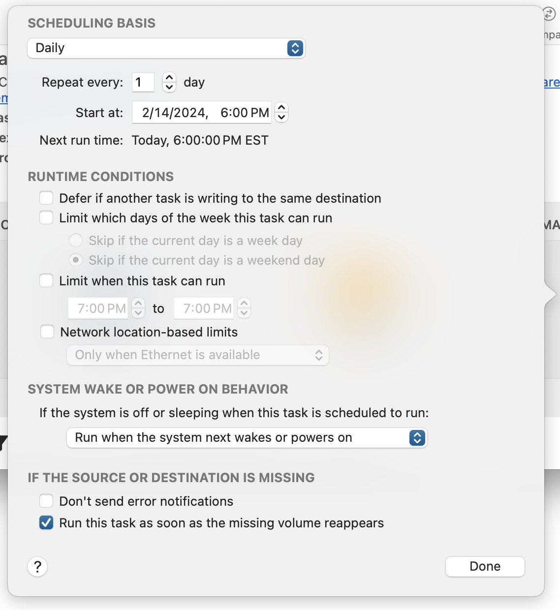Scheduler popover