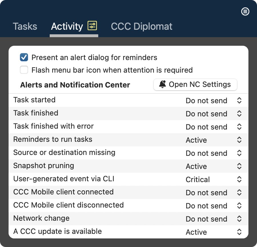 Activity settings