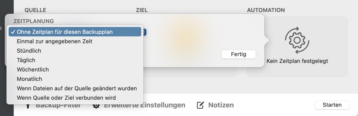 Wählen Sie ein Intervall für die Zeitplanung