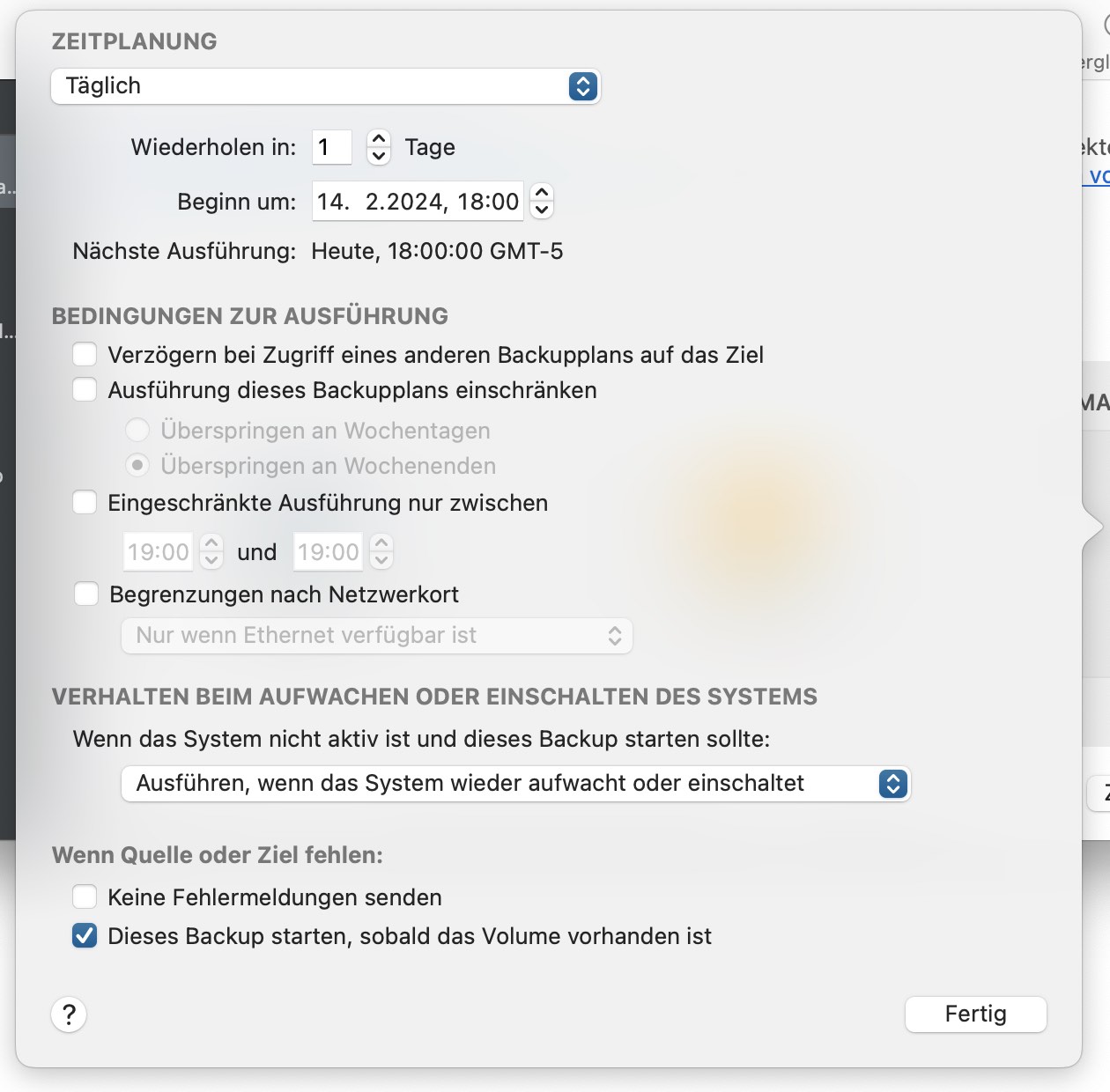 Passen Sie die Einstellungen für den Zeitplan an