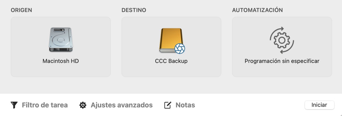 Configure antes las opciones de la tarea