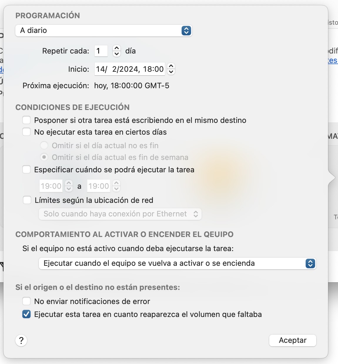 Configure las opciones de programación