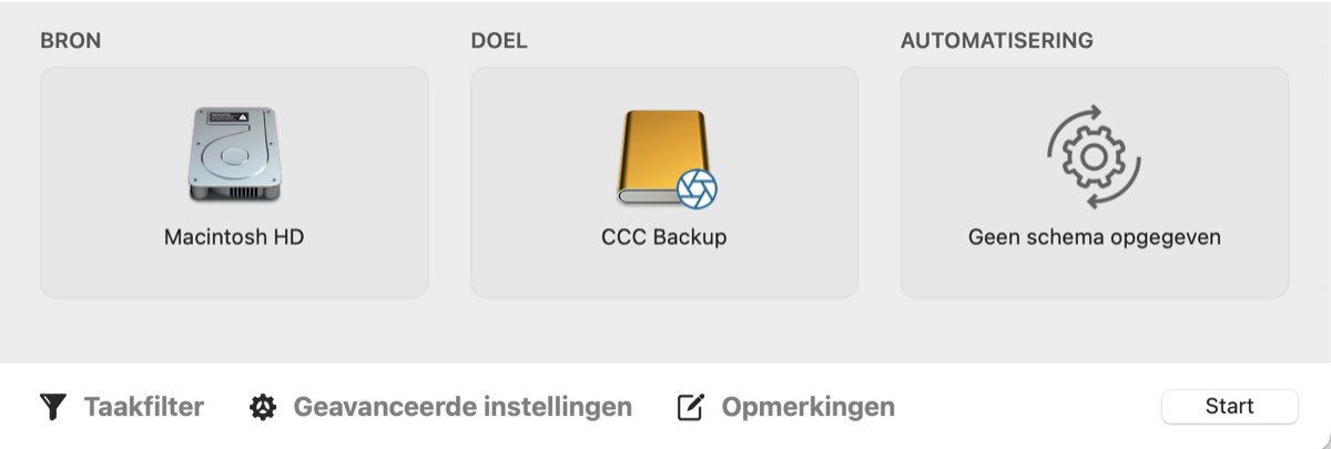 Configureer eerst de taakinstellingen