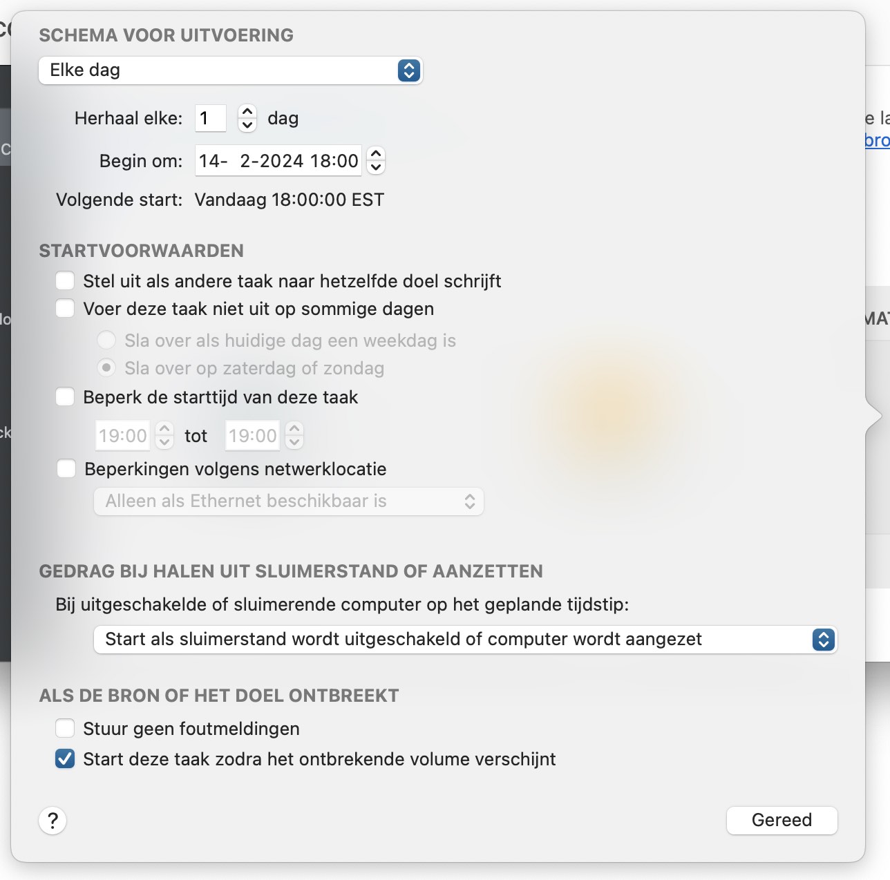 Configureer de schema-instellingen