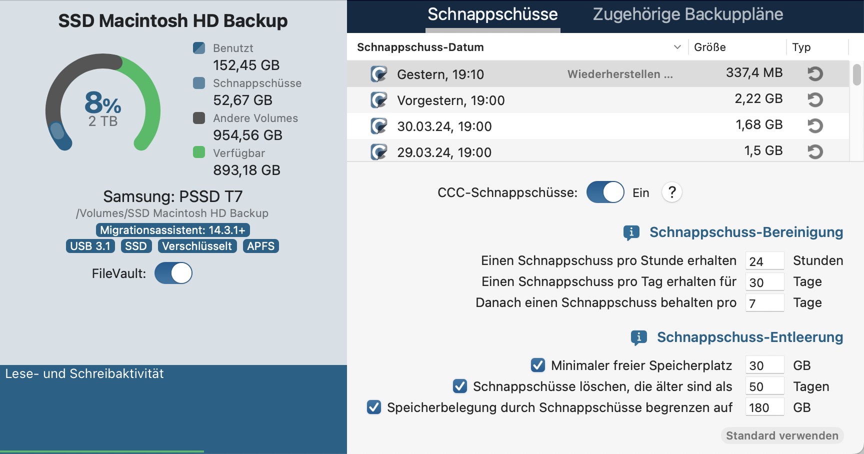 Neue Optionen für die Aufbewahrung von Schnappschüssen