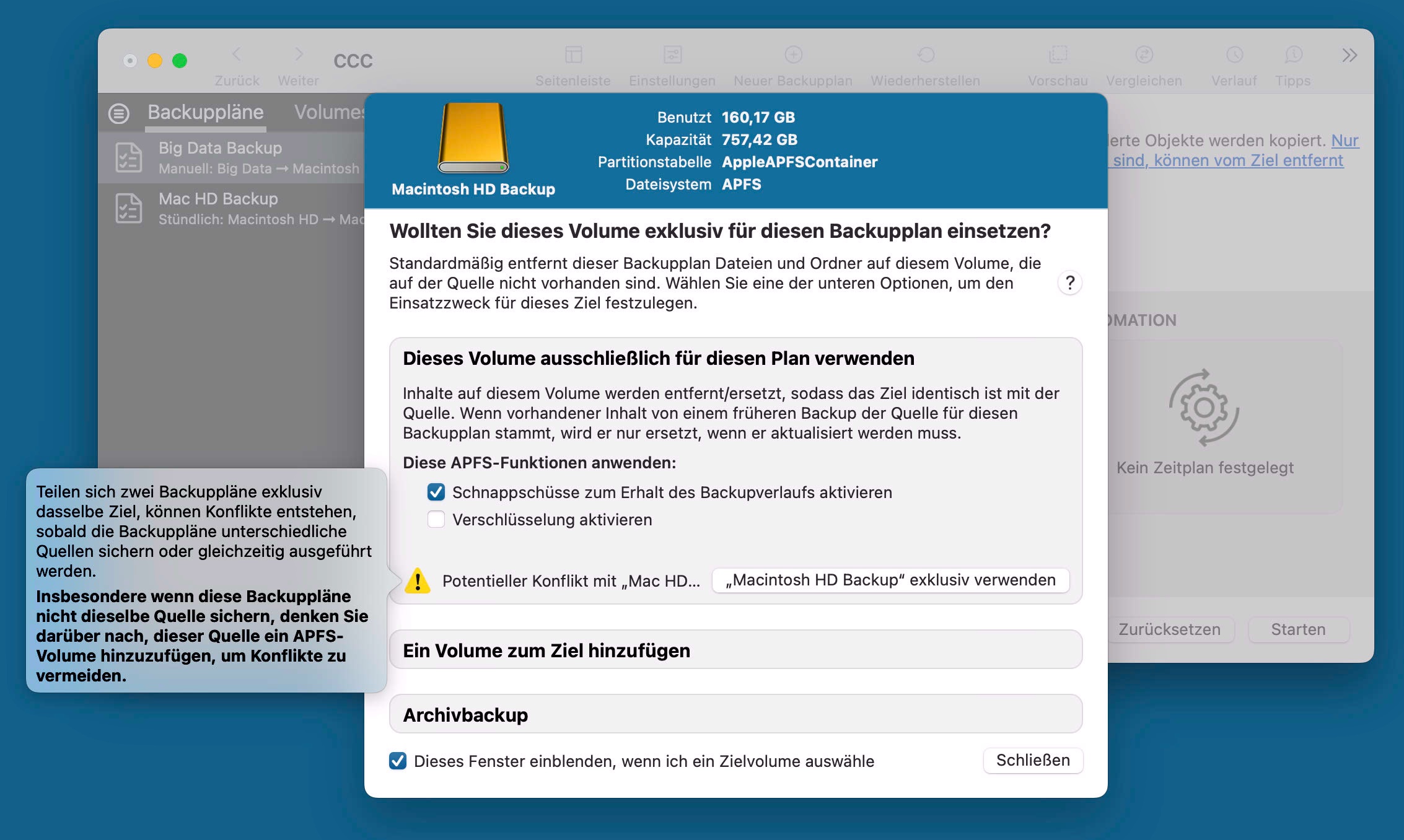 Backup-Volume-Einrichtungsassistent
