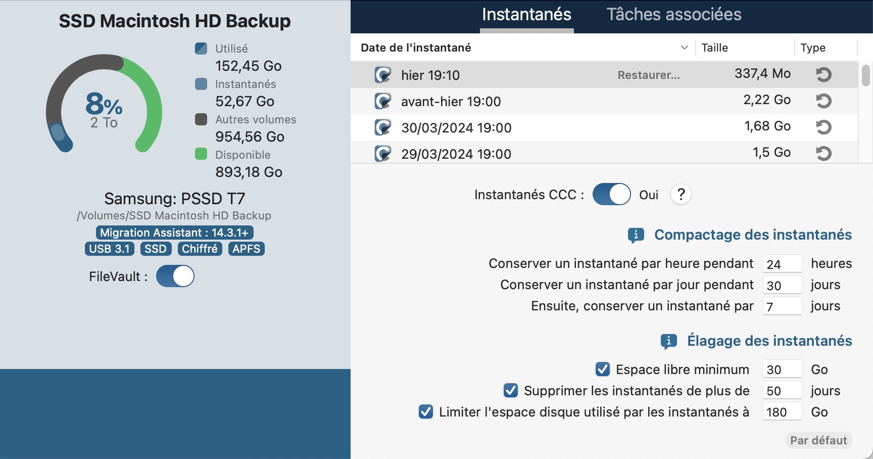 Nouvelles options de conservation des instantanés