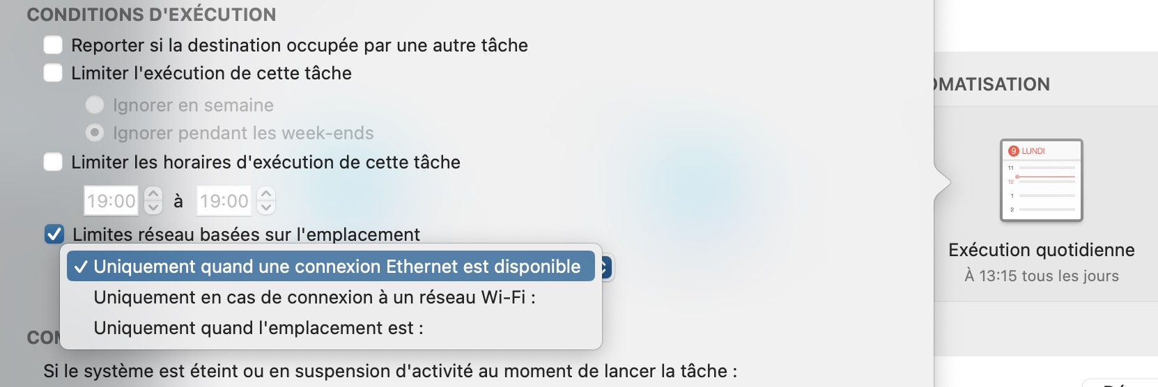 Conditions d'exécution tenant compte du réseau