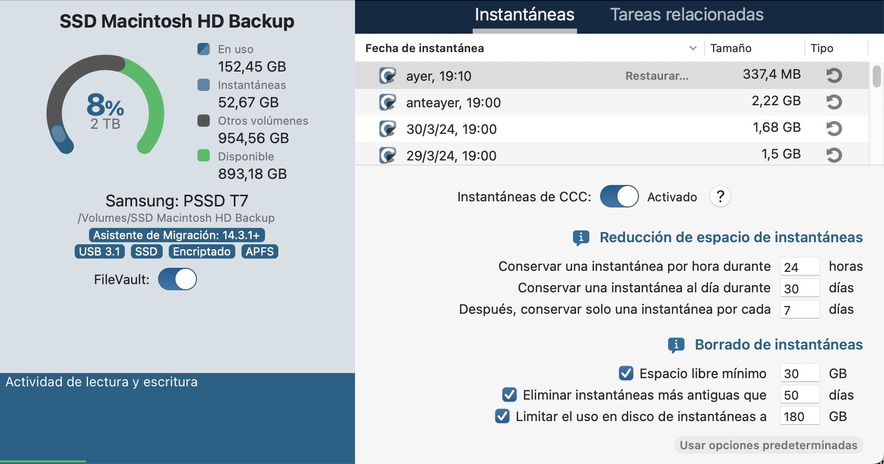 Nuevas opciones para la conservación de instantáneas