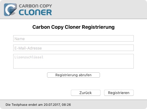 Kopieren und Einsetzen des Registrierungscodes