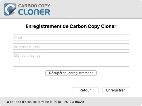 Copier-coller le code d'enregistrement