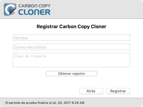 Copie y pegue los datos de registro