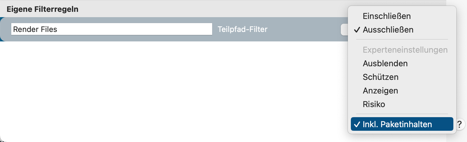 Das Backupfilter-Fenster
