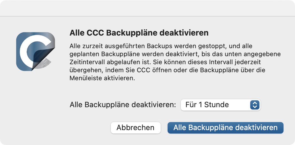 Alle Backups deaktivieren