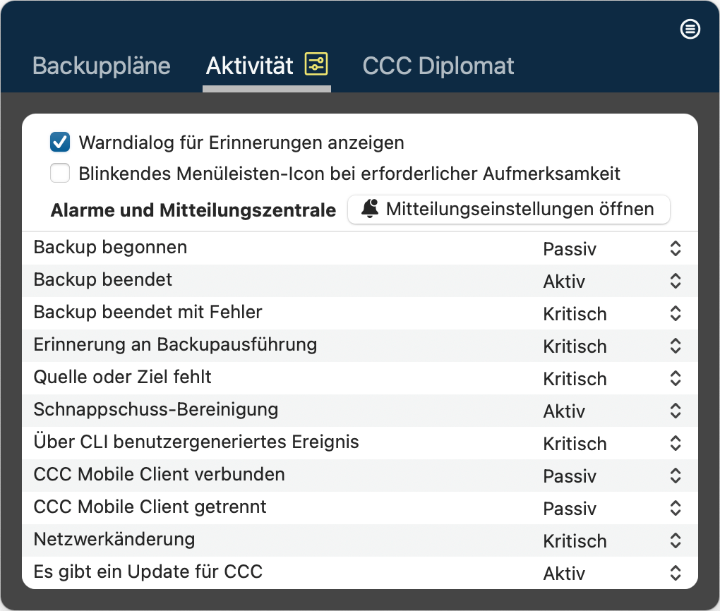 Aktivität-Einstellungen