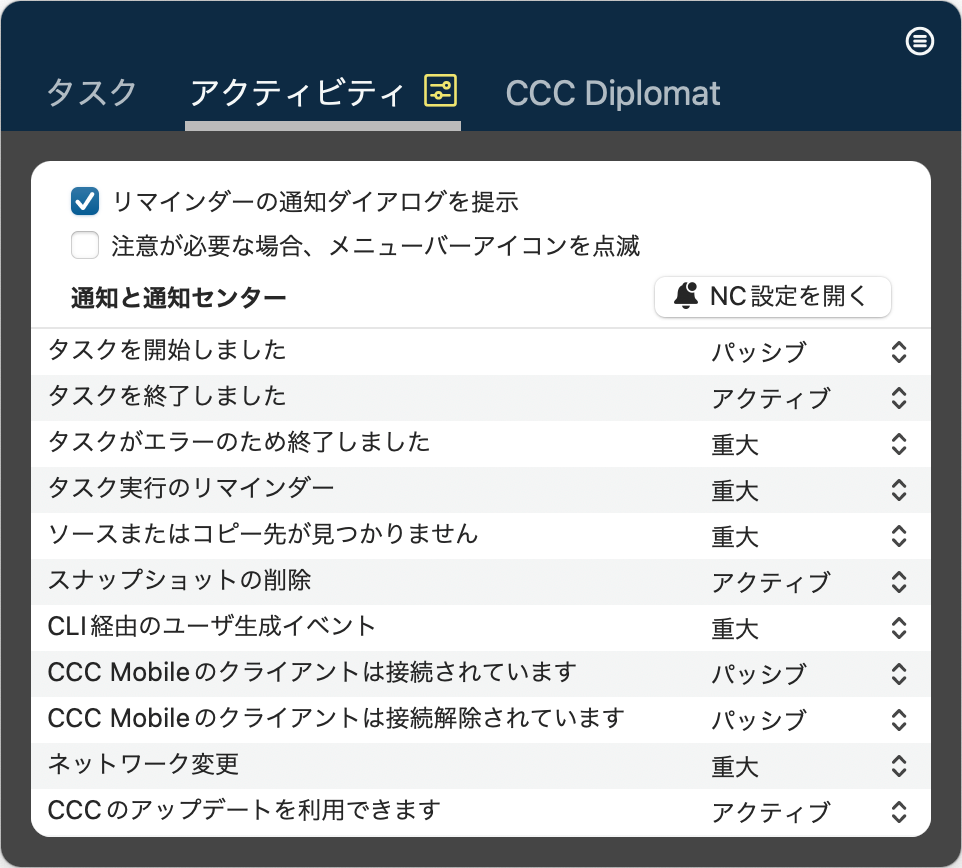 アクティビティ設定