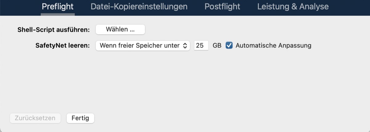 CCC-Einstellungen zum Löschen der SafetyNet-Archive
