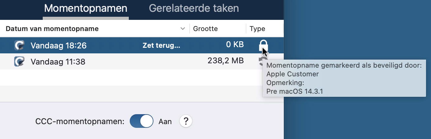 Opmerking bij beschermde momentopname weergeven