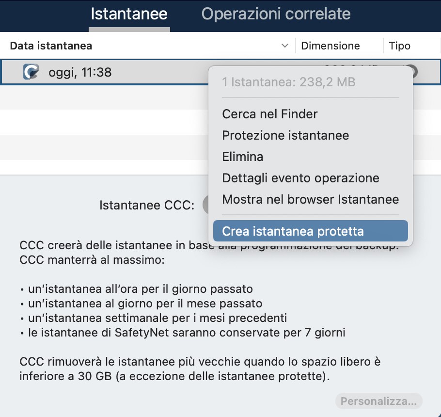Creare un'istantanea protetta