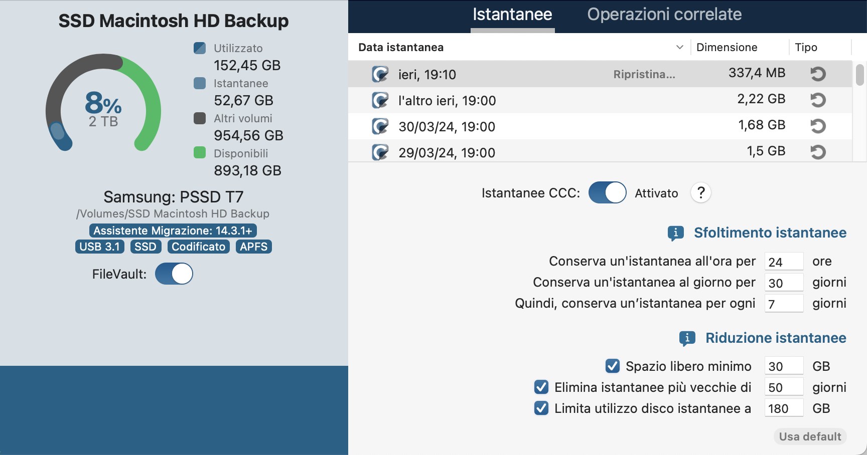 Personalizzare i criteri di conservazione delle istantanee