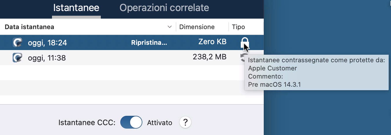 Mostrare commenti sull'istantanea protetta