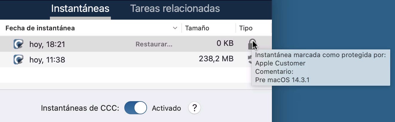 Mostrar el comentario de instantánea protegida