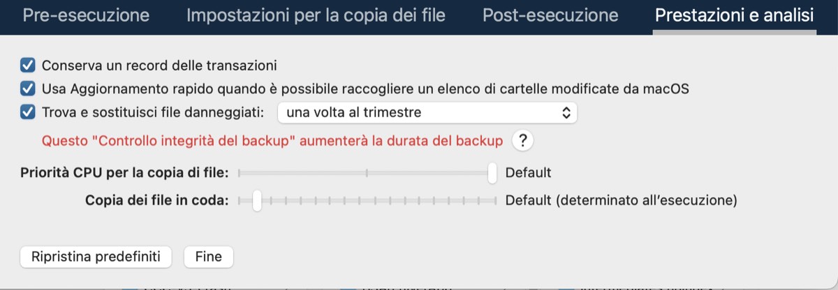 Impostazioni di prestazioni e analisi