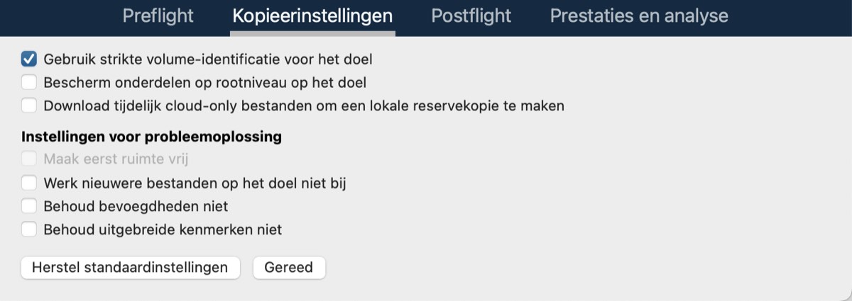 Kopieerinstellingen in Geavanceerde instellingen