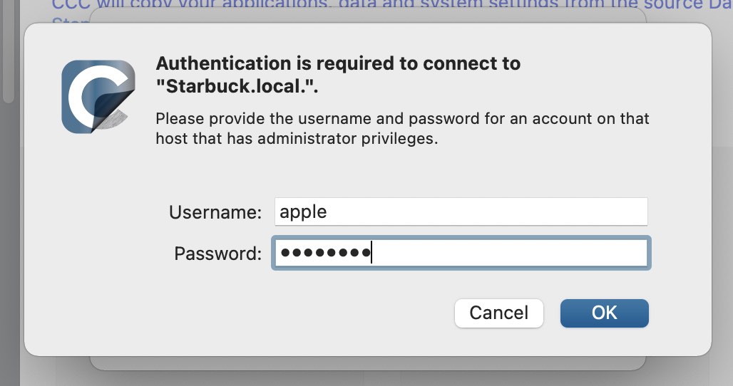 Authenticate to the remote Mac