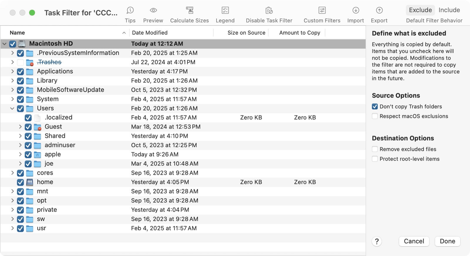 task filter window