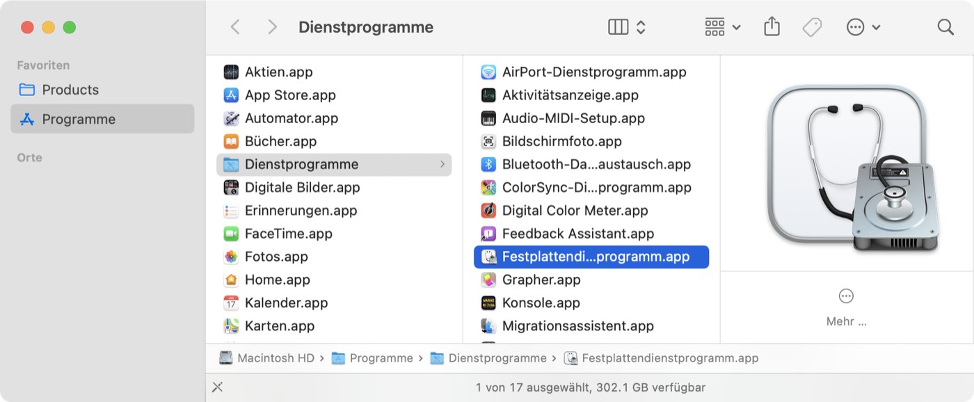 Öffnen Sie das Festplattendienstprogramm