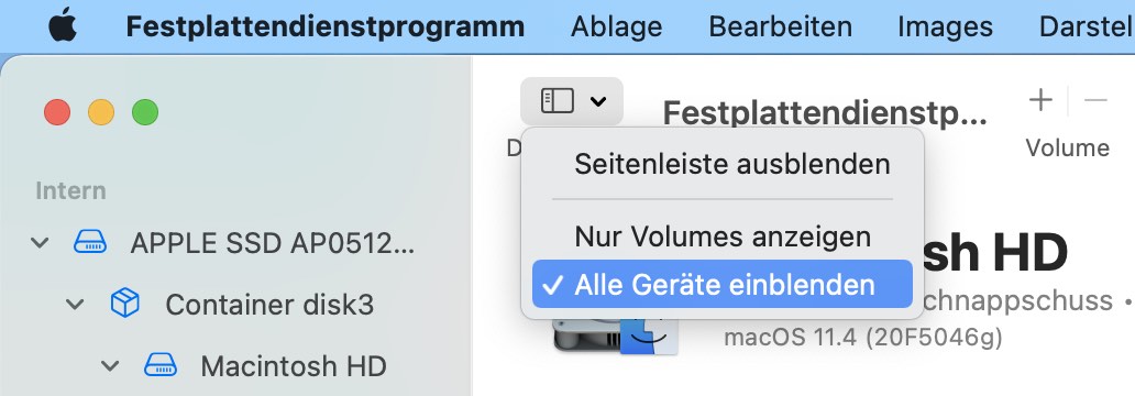 Backup-Festplatte auswählen