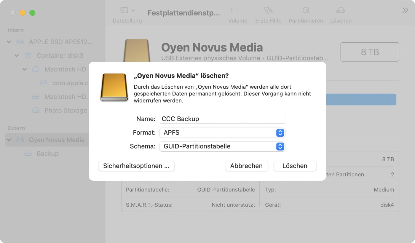Löschen Sie die Backup-Festplatte.