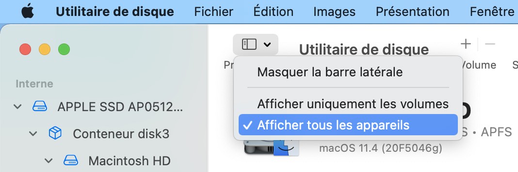 Sélectionner le disque de sauvegarde