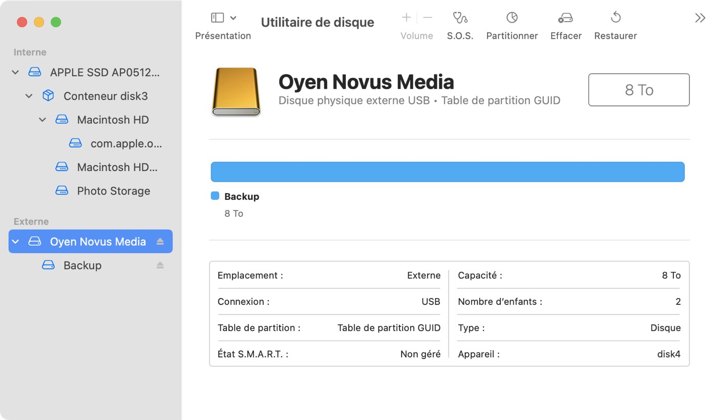 Sélectionner le disque de sauvegarde