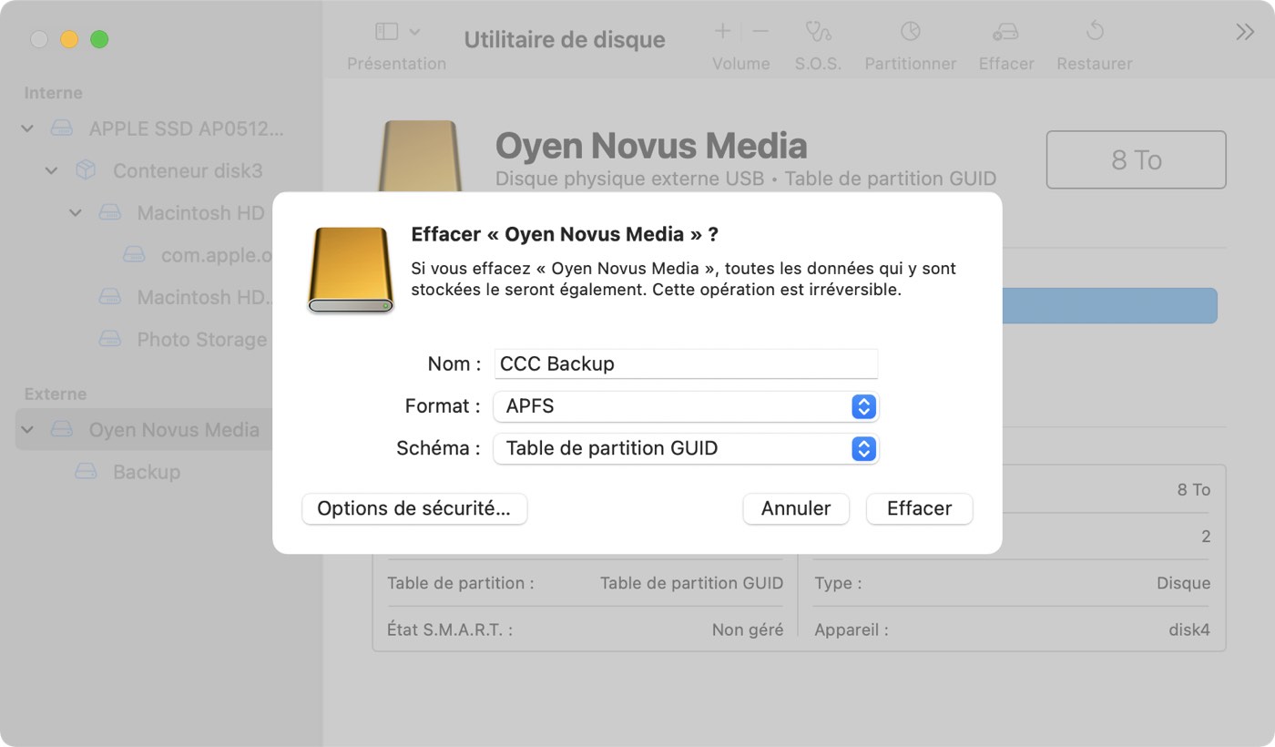 Effacer le disque de sauvegarde
