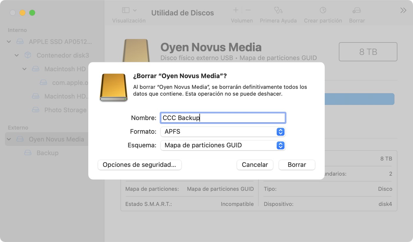 Borre el disco de copia de seguridad