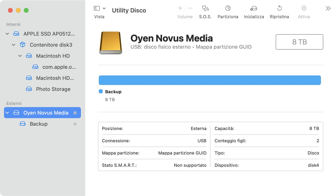Seleziona il disco di backup