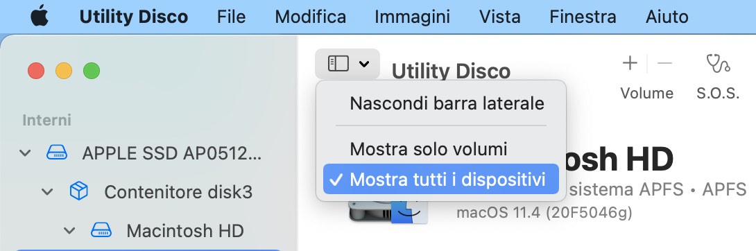 Seleziona il disco di backup