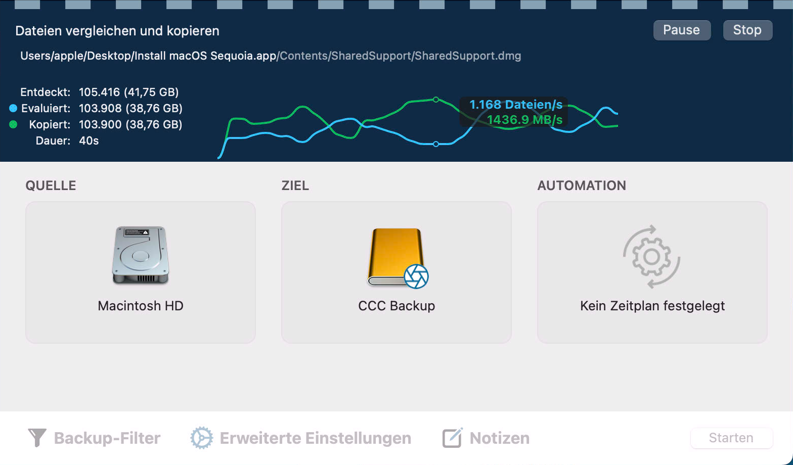 Herzlichen Glückwunsch – Ihr erstes Backup ist im Gange!